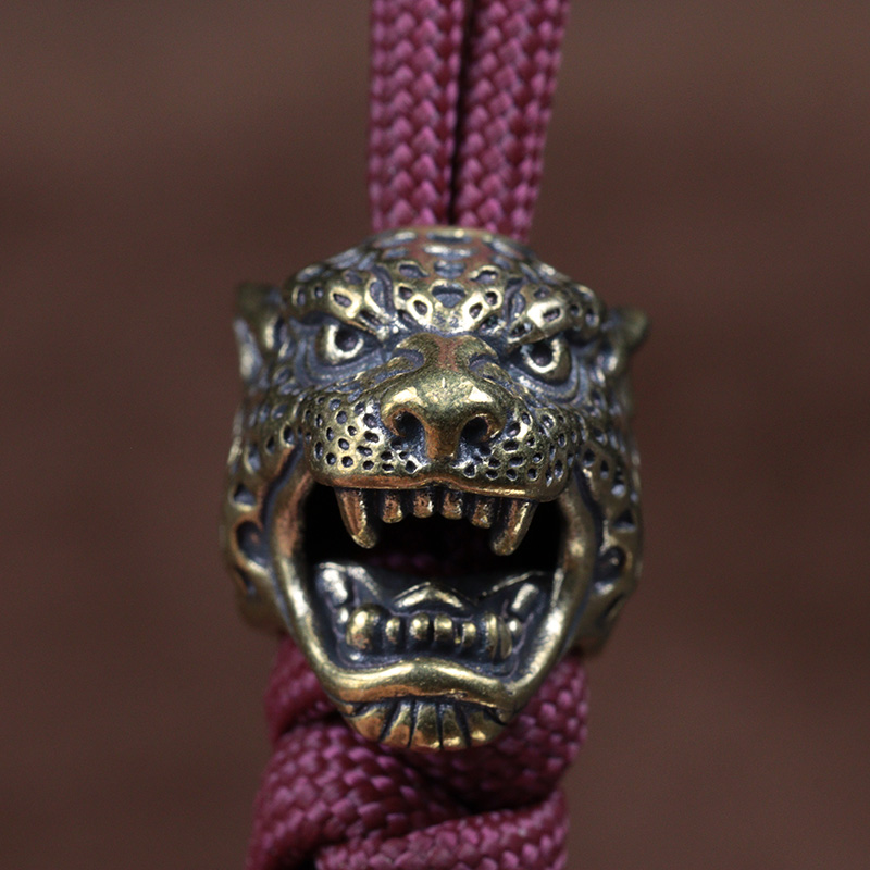 Leopard Head Sculpture Brass Knife Beads Outdoor EDC Umbrella Rope Pendants DIY Paracord Bracelets Accessories Lanyard Hangings