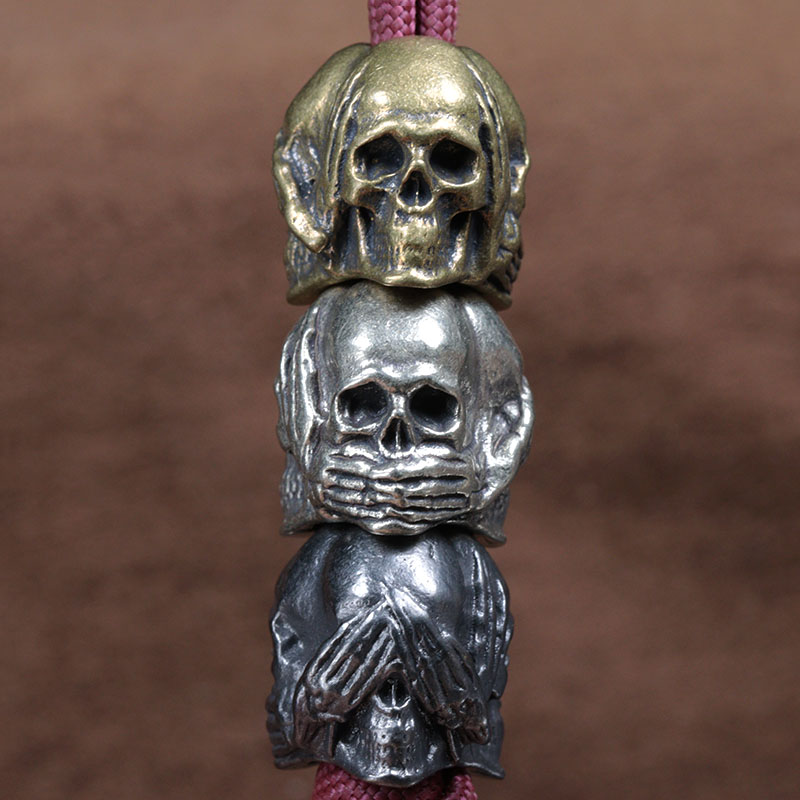 Three Sided Skull Head Brass Knife Beads EDC Outdoor DIY Paracord Woven Lanyard Pendants Bracelets Charms Jewelry Accessories