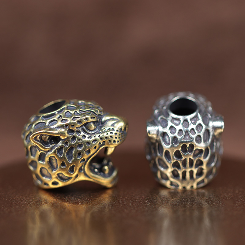 Leopard Head Sculpture Brass Knife Beads Outdoor EDC Umbrella Rope Pendants DIY Paracord Bracelets Accessories Lanyard Hangings