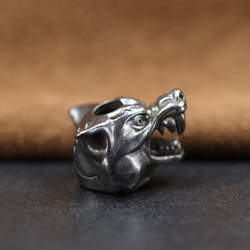 Animal Wolf Warriors Head Sculpture Brass Paracord Bead DIY Handmade Lanyard Pendant Jewelry Accessories EDC Outdoor Tool Charms