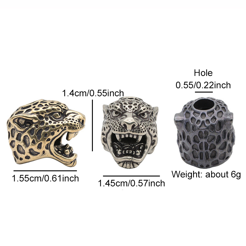 Leopard Head Sculpture Brass Knife Beads Outdoor EDC Umbrella Rope Pendants DIY Paracord Bracelets Accessories Lanyard Hangings