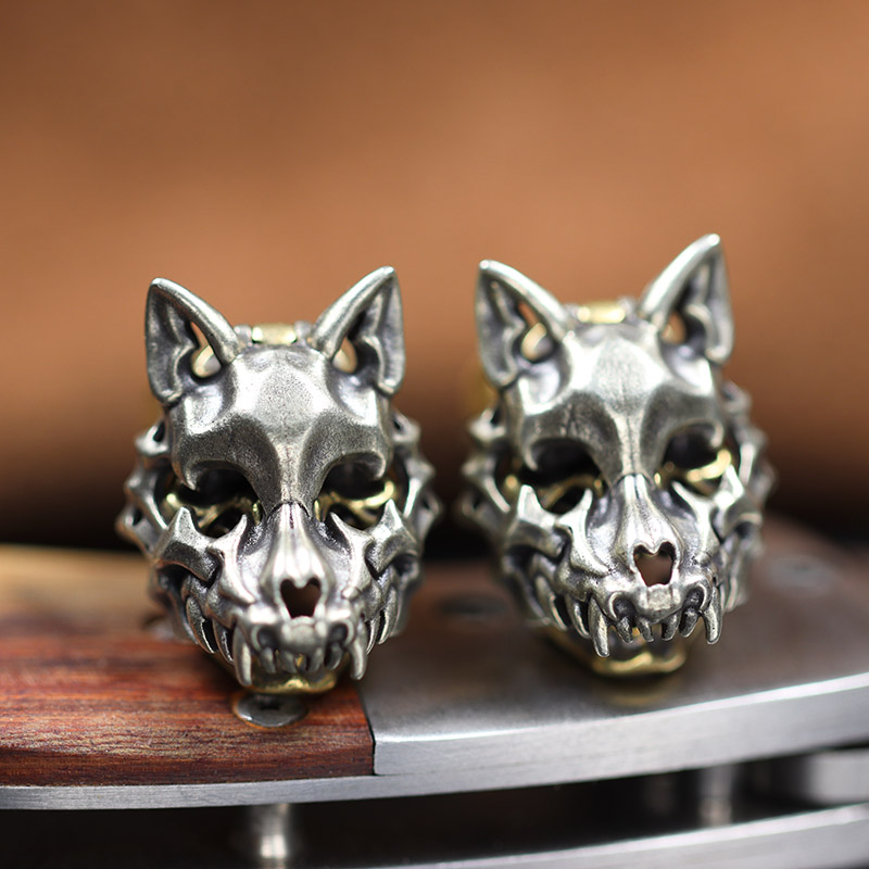Openable Wolf Face Mask Skeleton Head Brass Knife Beads Outdoor EDC DIY Paracord Woven Lanyard Pendants Accessories Punk Charms