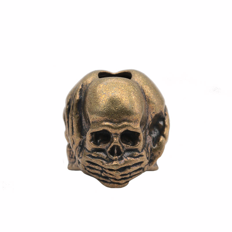 Three Sided Skull Head Brass Knife Beads EDC Outdoor DIY Paracord Woven Lanyard Pendants Bracelets Charms Jewelry Accessories