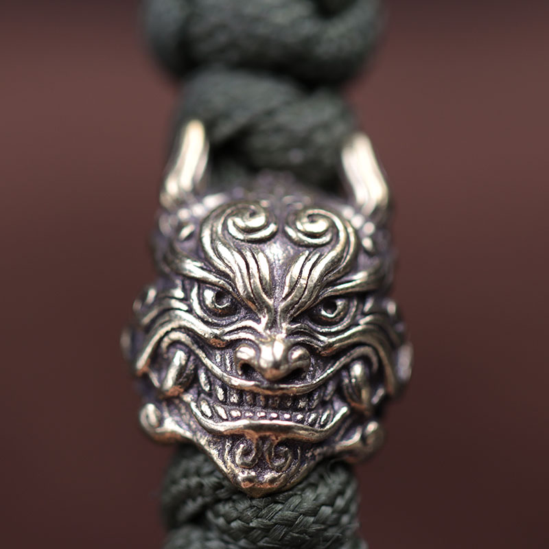 Black Mahakala Head Sculpture Brass Knife Bead EDC Outdoor DIY Paracord Accessories Woven Bracelet Charm Lanyard Pendant Hanging