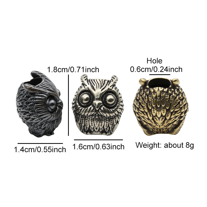 Cute Owl Brass Knife Bead EDC Outdoor DIY Paracord Woven Bracelets Accessories Lanyard Pendant Umbrella Rope Flashlight Hangings