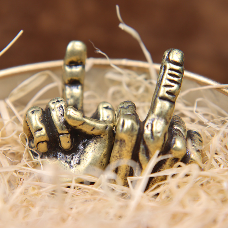 Retro Brass Middle Finger Up Knife Beads Hip Hop Men Hand Gesture Lanyard Pendant DIY Paracord Bracelet Accessories EDC Outdoor