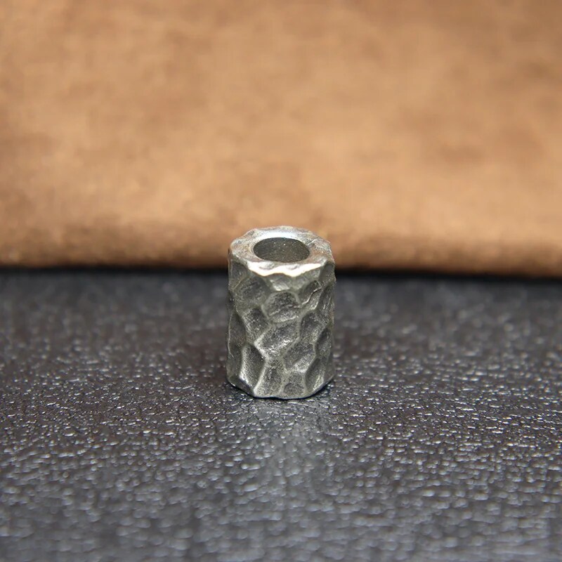 Brass Hammer Texture Pattern Cylinder EDC Knife Beads Paracord Lanyard Pendants DIY Outdoor Flashlight Umbrella Rope Accessories