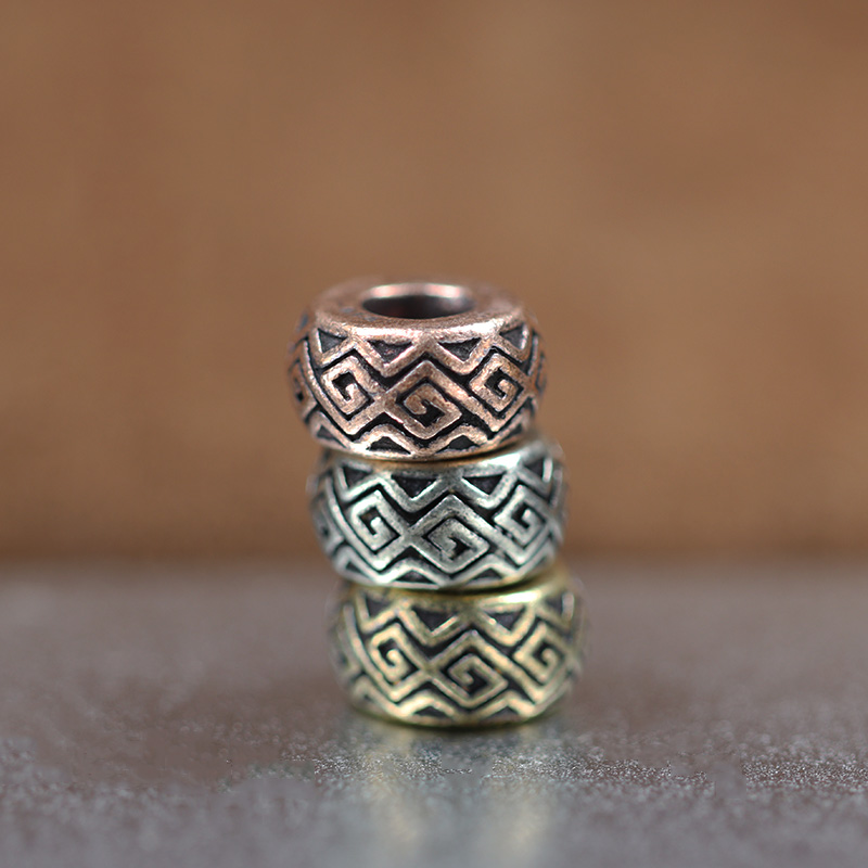 Chinese Traditional Pattern Flat Brass Knife Beads DIY EDC Outdoor Paracord Lanyard Pendant Flashlight Umbrella Rope Accessories