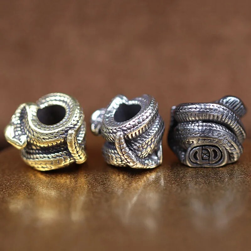 Black Brass Rattlesnake Knife Beads DIY EDC Umbrella Rope Lanyard Paracord Bracelets Snake Pendants Jewelry Outdoor Accessories