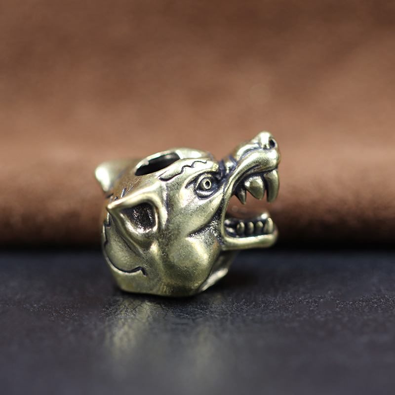 Animal Wolf Warriors Head Sculpture Brass Paracord Bead DIY Handmade Lanyard Pendant Jewelry Accessories EDC Outdoor Tool Charms