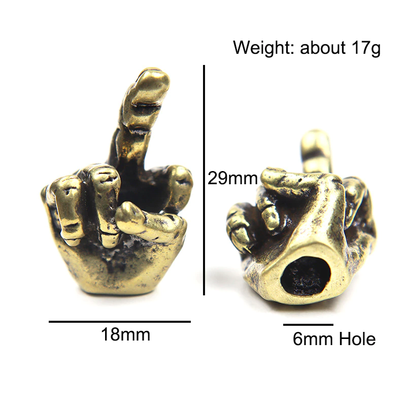 Retro Brass Middle Finger Up Knife Beads Hip Hop Men Hand Gesture Lanyard Pendant DIY Paracord Bracelet Accessories EDC Outdoor