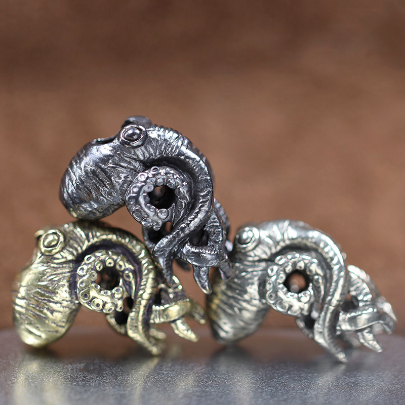 Retro Brass Sea Animal Octopus Knife Beads Outdoor EDC Umbrella Rope Pendant DIY Paracord Bracelets Accessories Lanyard Hangings