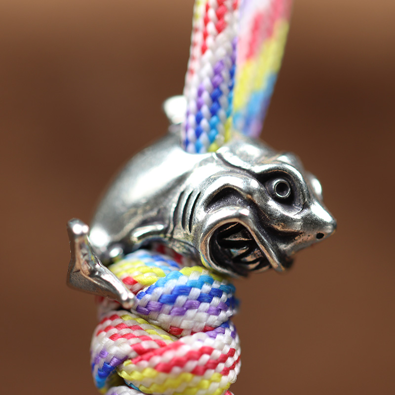 Sea Animal Shark Brass Knife Beads Punk EDC Outdoor DIY Paracord Woven Bracelet Accessories Lanyard Pendants Flashlight Hangings