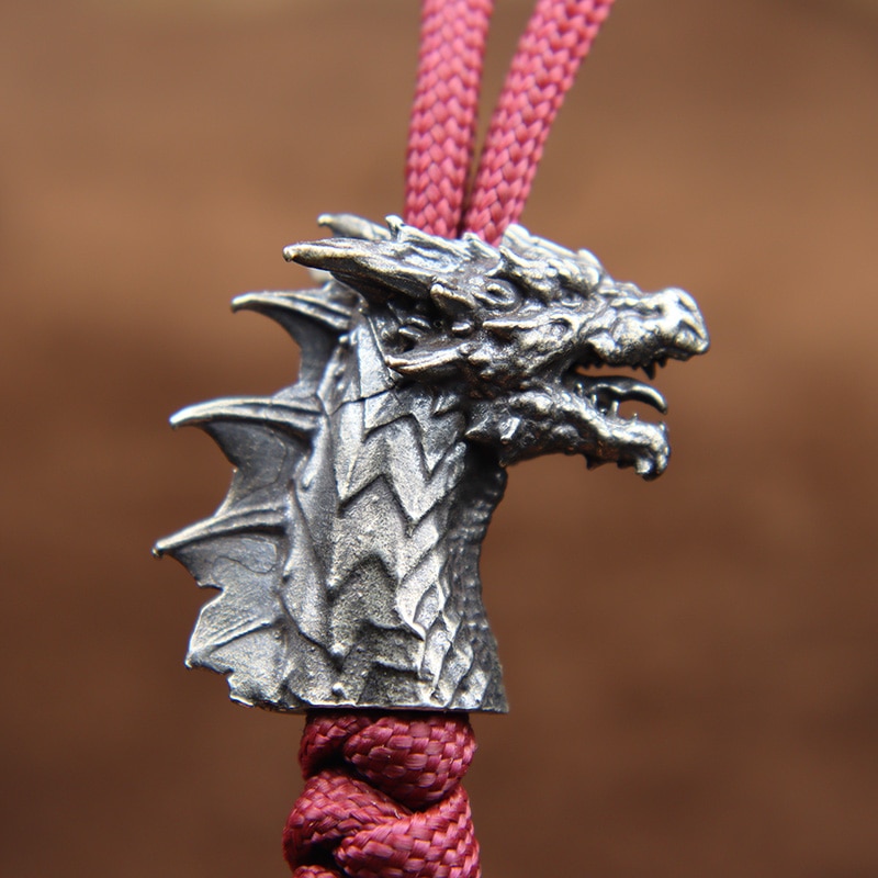 Beast European Dragon Head Brass Knife Pendants Jewelry Umbrella Rope Paracord Bead EDC DIY Keychain Lanyard Hanging Accessories