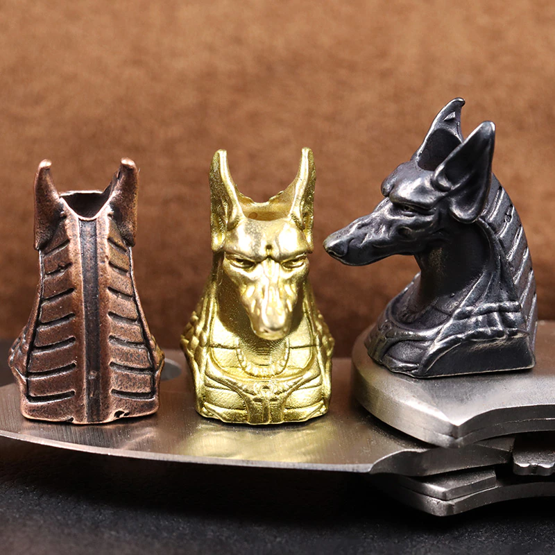 Ancient Egypt Death God Anubis Jackal Head Brass EDC Knife Beads DIY Paracord Woven Lanyard Pendants Jewelry Outdoor Accessories