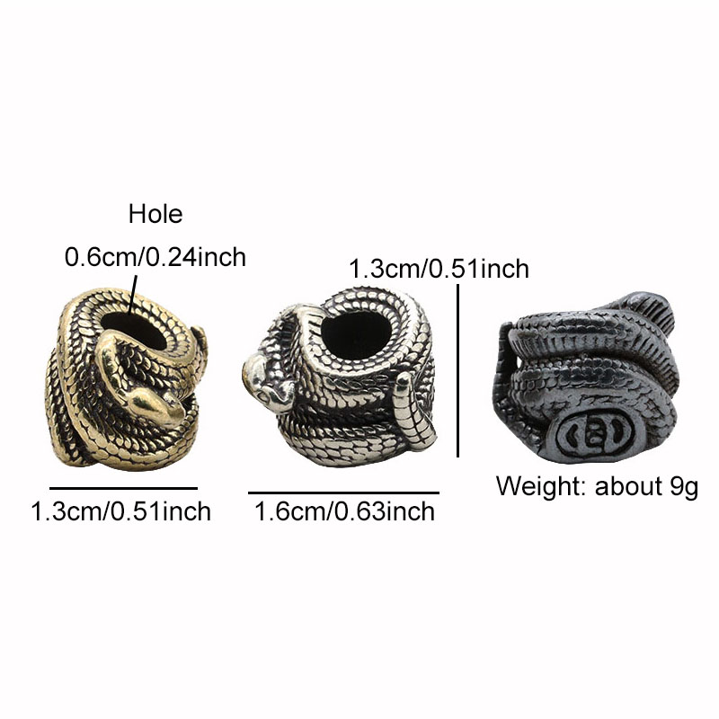 Black Brass Rattlesnake Knife Beads DIY EDC Umbrella Rope Lanyard Paracord Bracelets Snake Pendants Jewelry Outdoor Accessories