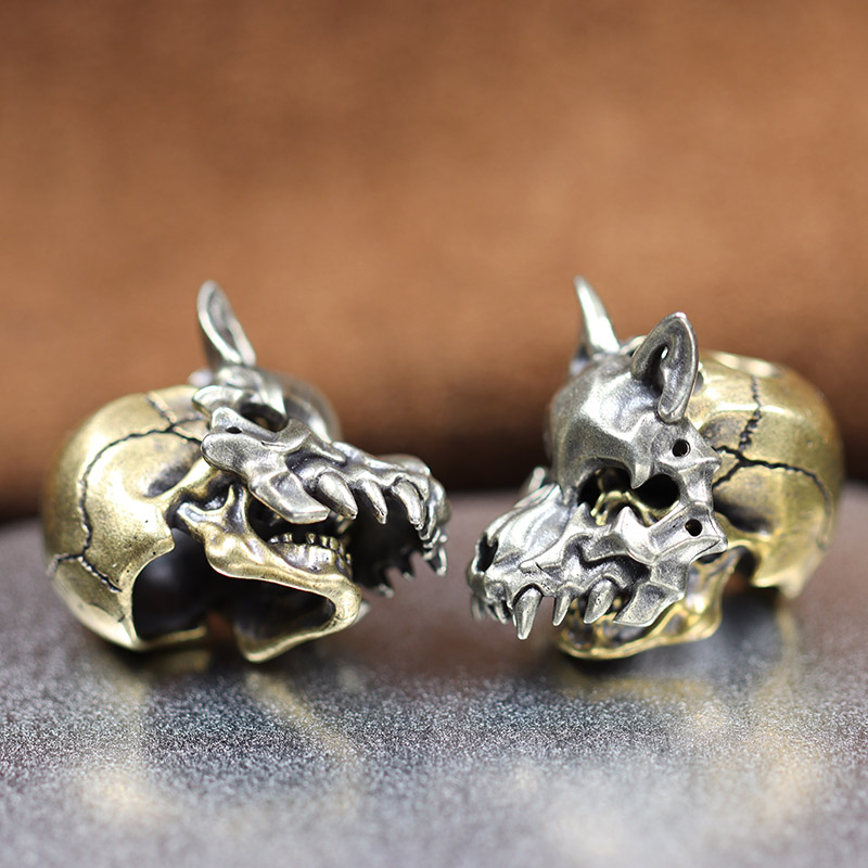 Openable Wolf Face Mask Skeleton Head Brass Knife Beads Outdoor EDC DIY Paracord Woven Lanyard Pendants Accessories Punk Charms