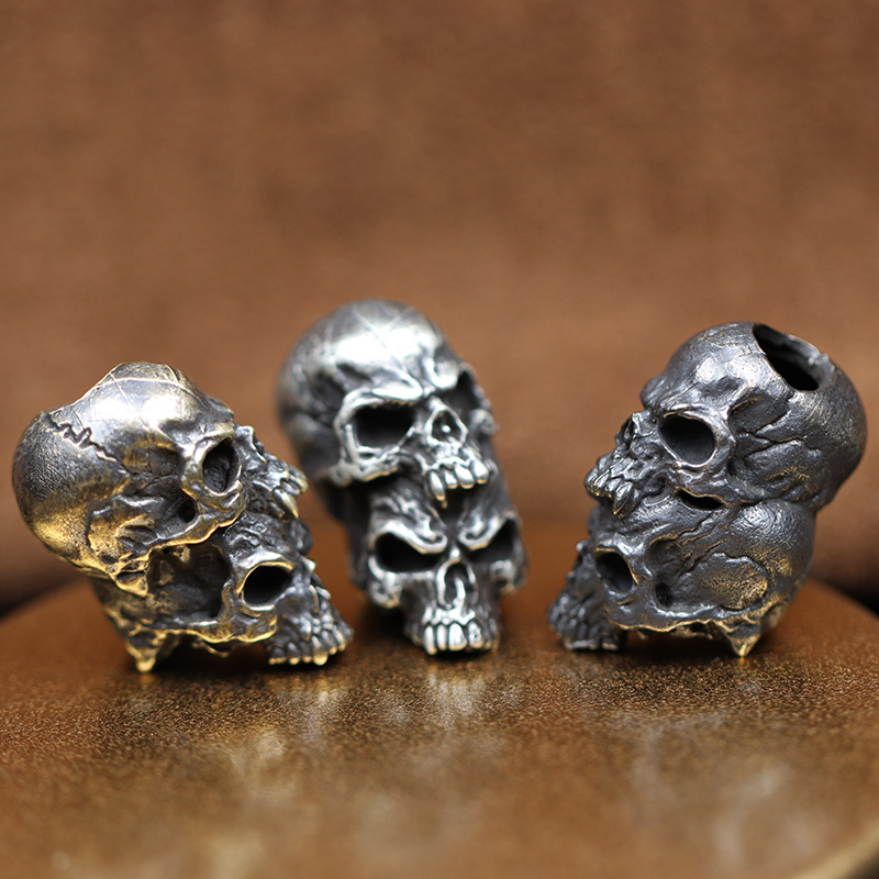 Double Layer Skull Head Brass Knife Bead EDC Outdoor DIY Paracord Accessories Woven Lanyard Pendant Jewelry Punk Bracelet Charms