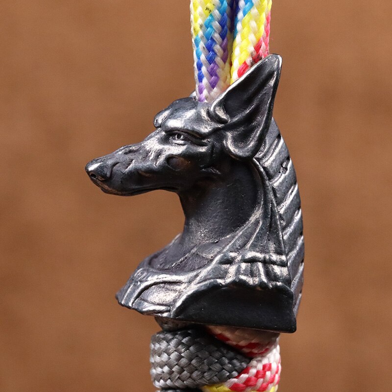 Ancient Egypt Death God Anubis Jackal Head Brass EDC Knife Beads DIY Paracord Woven Lanyard Pendants Jewelry Outdoor Accessories