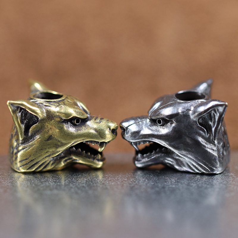 Animal Wolf Warriors Head Sculpture Brass Paracord Bead DIY Handmade Lanyard Pendant Jewelry Accessories EDC Outdoor Tool Charms