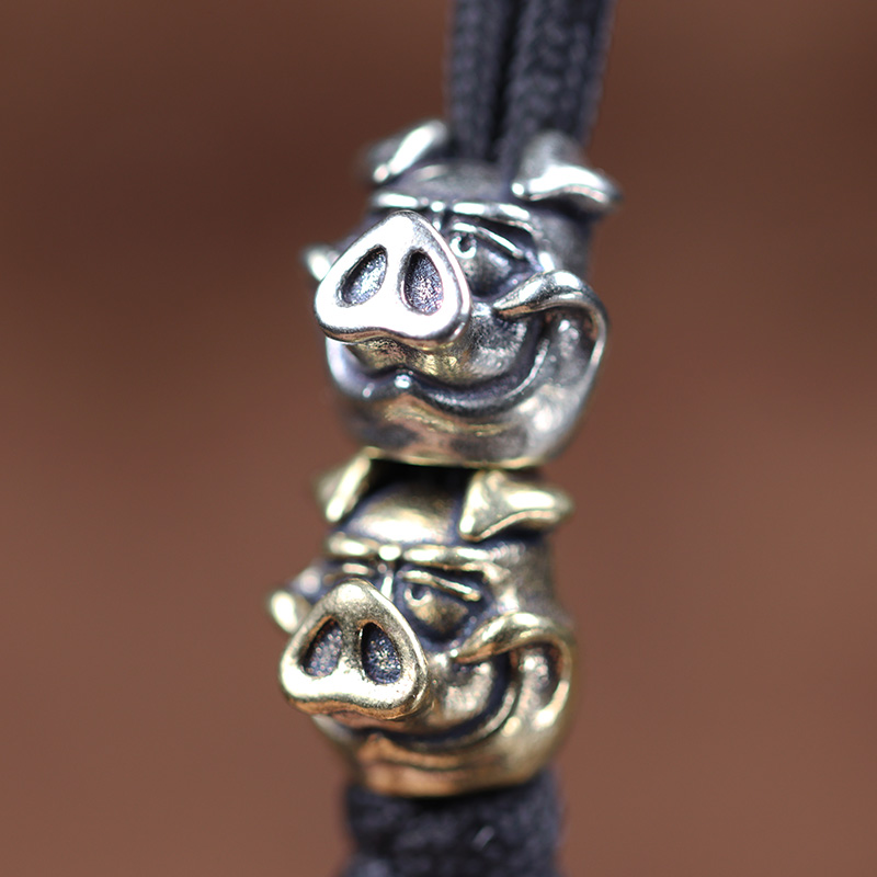 White Pig Brass Knife Beads Key Ring Lanyard Pendants Vintage Silvery Piggy Umbrella Rope DIY Boar Paracord Bracelet Accessories