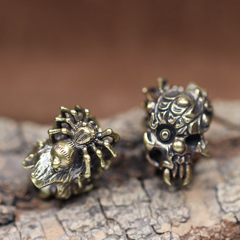 Spider Skull Head Brass Knife Bead Punk EDC Outdoor DIY Paracord Woven Bracelet Accessories Lanyard Pendants Flashlight Hangings