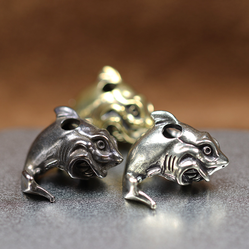 Sea Animal Shark Brass Knife Beads Punk EDC Outdoor DIY Paracord Woven Bracelet Accessories Lanyard Pendants Flashlight Hangings