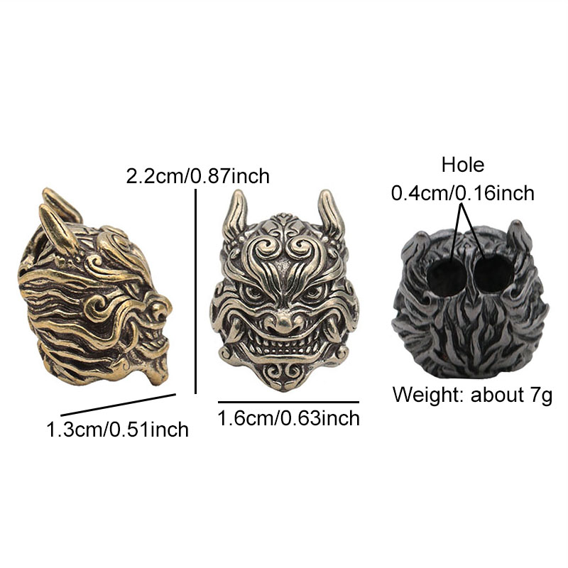 Black Mahakala Head Sculpture Brass Knife Bead EDC Outdoor DIY Paracord Accessories Woven Bracelet Charm Lanyard Pendant Hanging