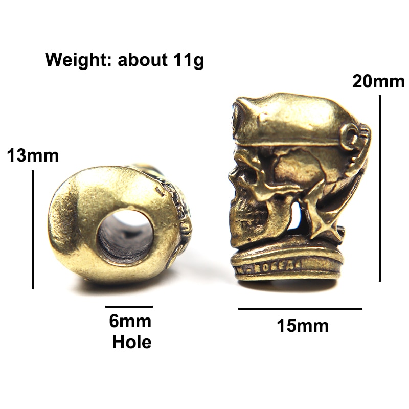 Brass EDC Five-pointed Star Hat Russian Skull Soldier Knife Beads Lanyard Pendants Jewelry Metal Copper Paracord DIY Accessories