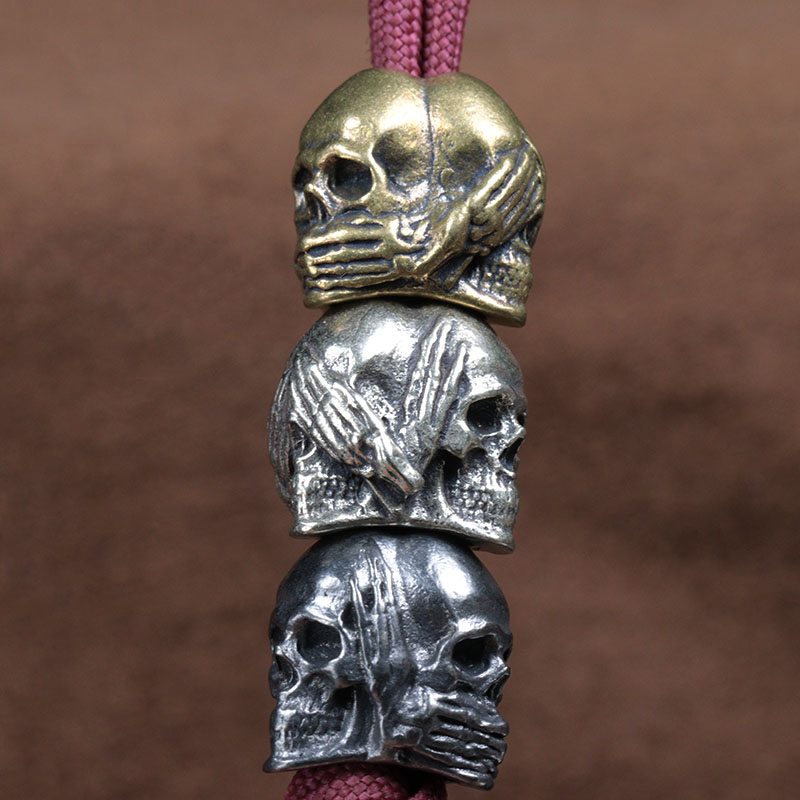 Three Sided Skull Head Brass Knife Beads EDC Outdoor DIY Paracord Woven Lanyard Pendants Bracelets Charms Jewelry Accessories