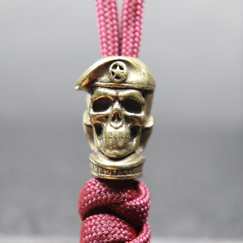 Brass EDC Five-pointed Star Hat Russian Skull Soldier Knife Beads Lanyard Pendants Jewelry Metal Copper Paracord DIY Accessories