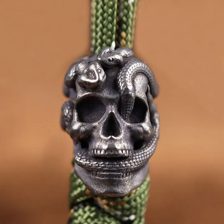Double Snake Skull Head Brass Knife Bead EDC Outdoor DIY Paracord Accessories Woven Lanyard Pendant Jewelry Punk Bracelet Charms