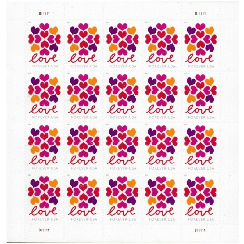2019 Hearts Blossom Love US Forever Stamps Sheet of 20