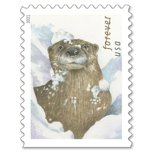 2021 Forever Stamps First Class Postage Stamps Otters in Snow
