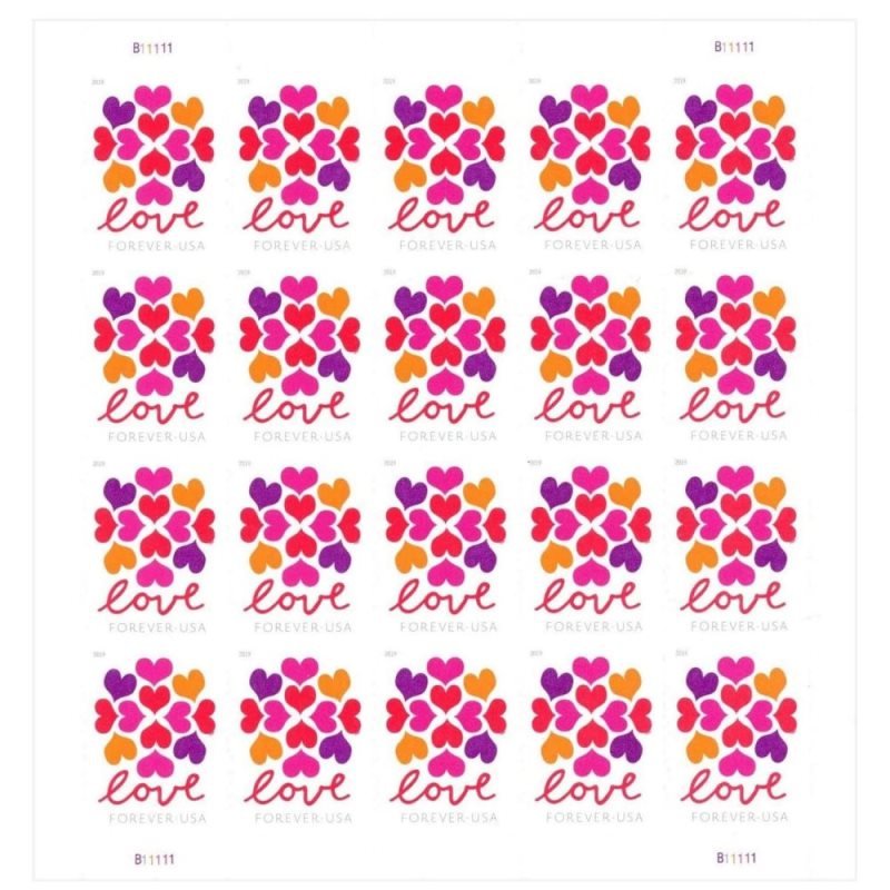 2019 Hearts Blossom Love US Forever Stamps Sheet of 20