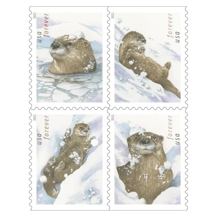 2021 Forever Stamps First Class Postage Stamps Otters in Snow