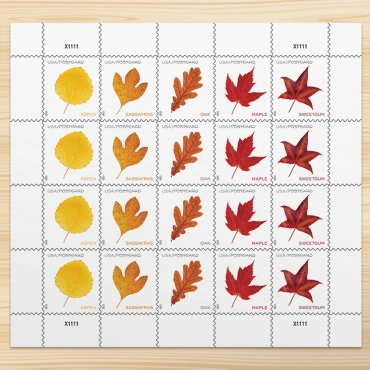 Vibrant Leaves Postcard Stamps 2025