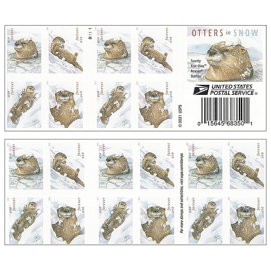 2021 Forever Stamps First Class Postage Stamps Otters in Snow